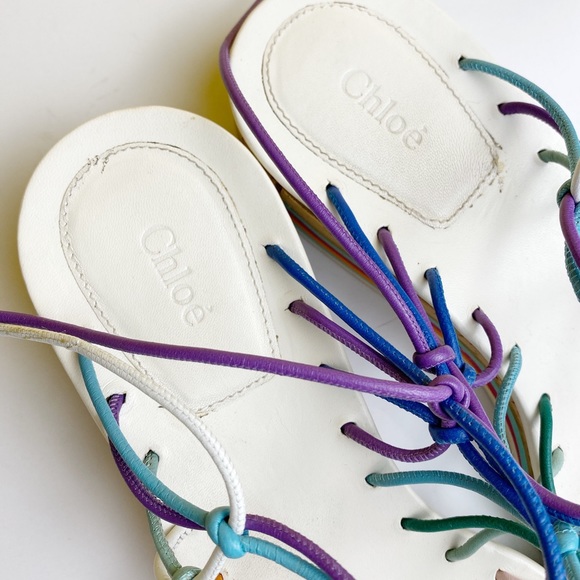 CHLOÉ Rainbow Knotted Leather Wedge Sandals - Picture 7 of 11
